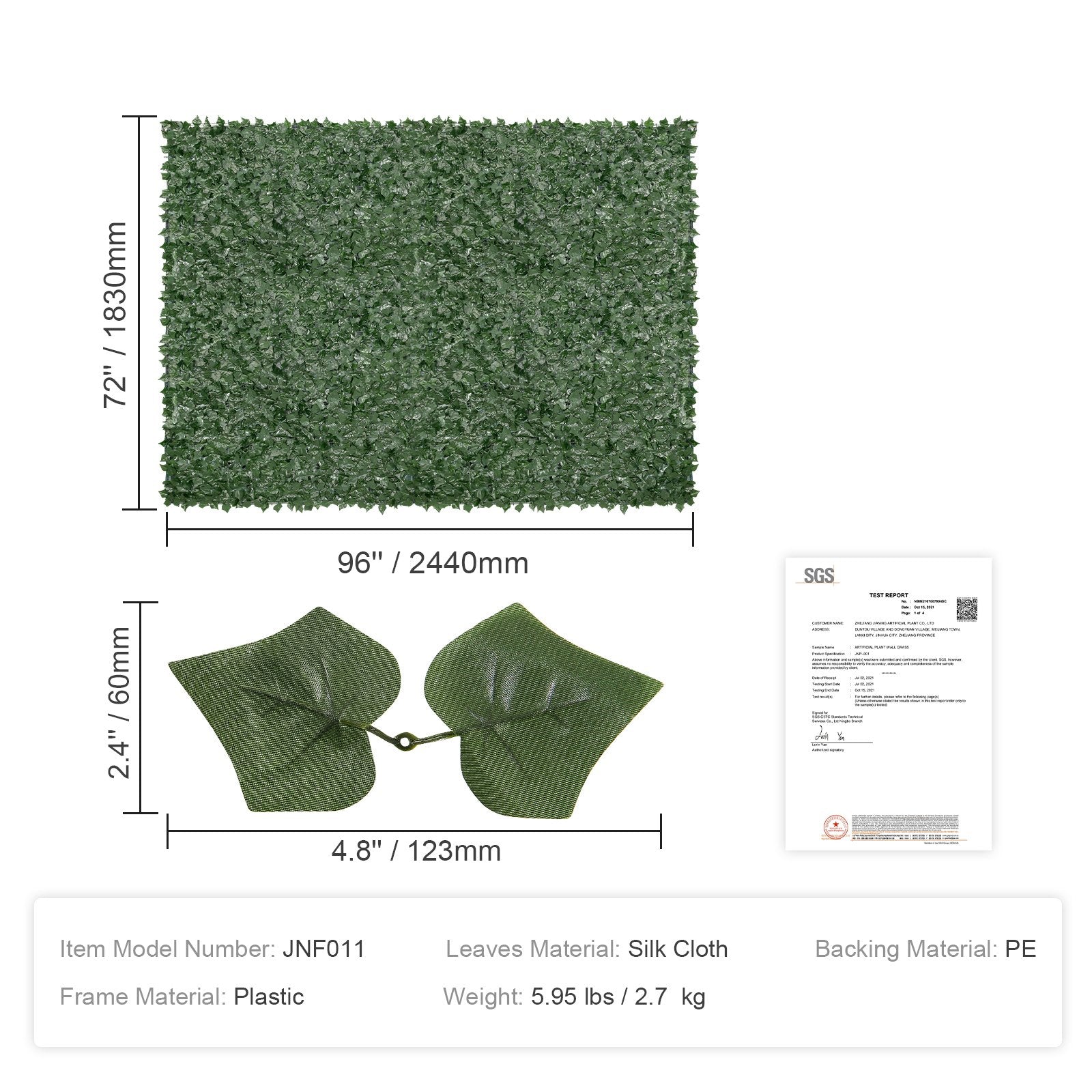 VEVOR Ivy Privacy Fence, 1830 x 2440 mm Artificial Green Wall Screen, Greenery Ivy Fence with Mesh Cloth Backing and Strengthened Joint, Faux Hedges Vine Leaf Decoration for Outdoor Garden, Yard