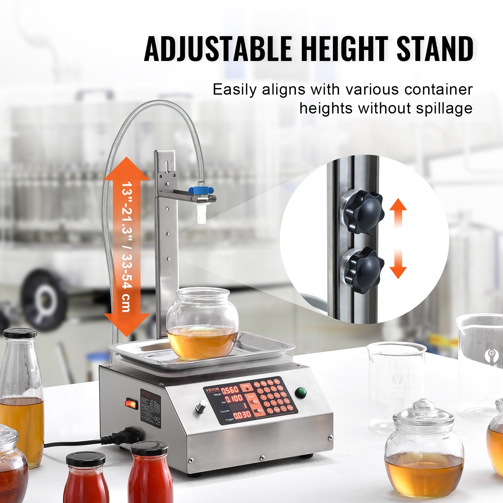 VEVOR Liquid Filling Machine, 30-15000 g Weighing Capacity, Automatic Bottle Filler Machine Bottling Machine Digital Control for Milk, Water, Oil, Wine, Beverage, Detergent, Shampoo (Single Nozzle)