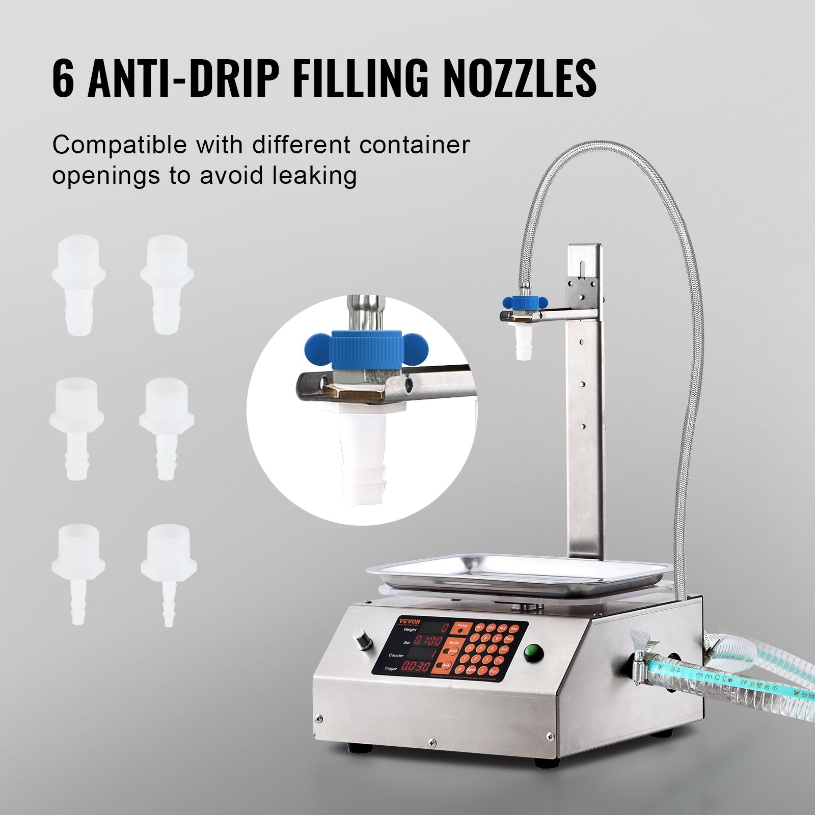 VEVOR Liquid Filling Machine, 30-15000 g Weighing Capacity, Automatic Bottle Filler Machine Bottling Machine Digital Control for Milk, Water, Oil, Wine, Beverage, Detergent, Shampoo (Single Nozzle)