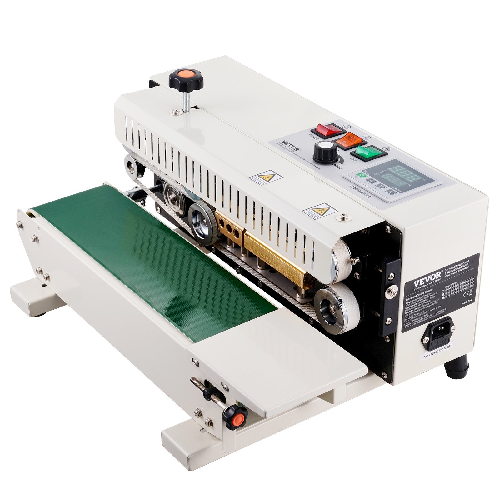 VEVOR Continuous Bag Band Sealing Machine, 6-12 mm Seal Width, Horizontal Band Sealer Machine with Digital Temperature Control, Carbon Steel Bag Sealer for 0.02-0.8 mm Plastic Bags Films Membrane