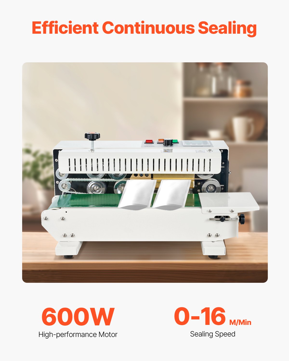 VEVOR Continuous Bag Band Sealing Machine, 6-12 mm Seal Width, Horizontal Band Sealer Machine with Digital Temperature Control, Carbon Steel Bag Sealer for 0.02-0.8 mm Plastic Bags Films Membrane