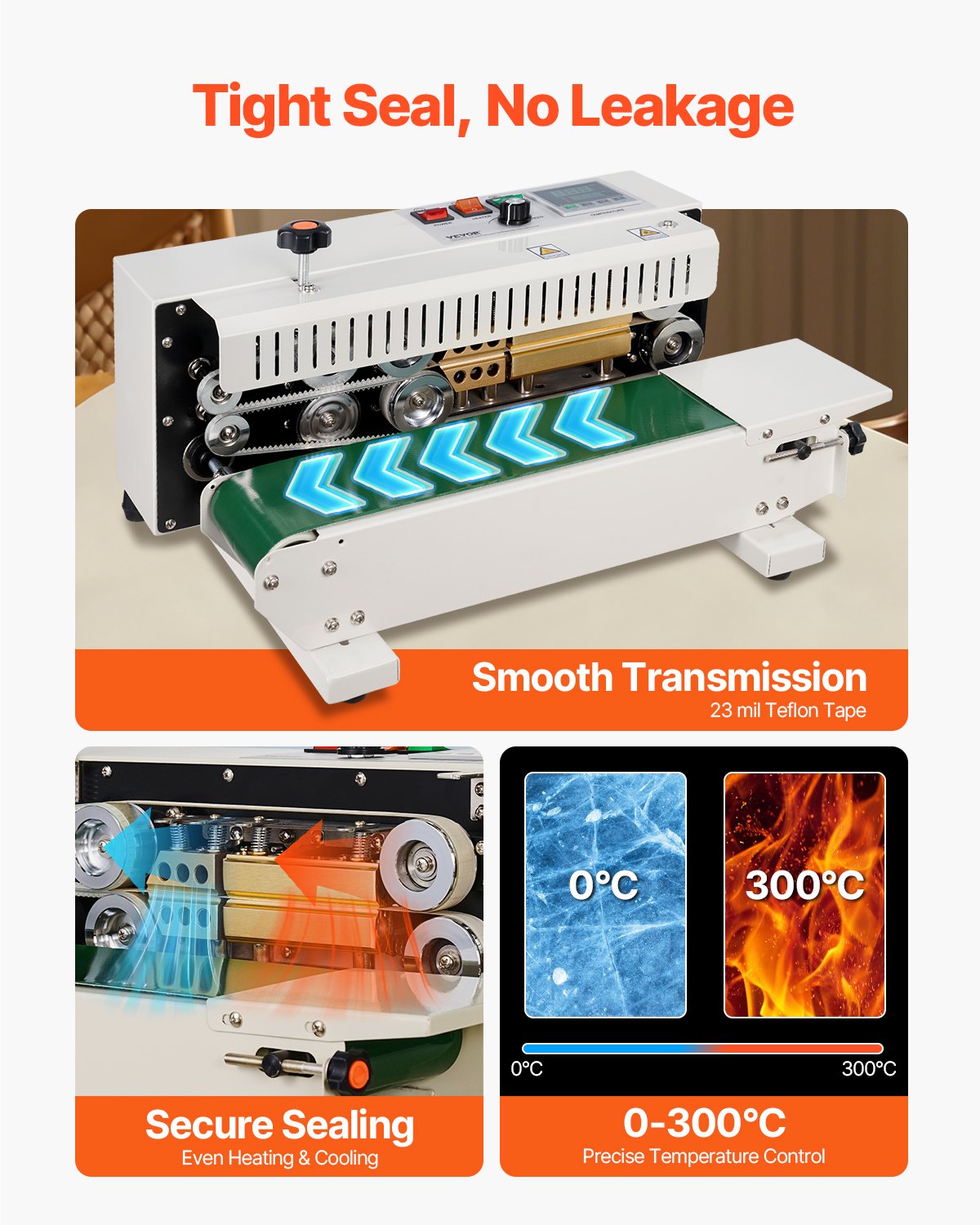 VEVOR Continuous Bag Band Sealing Machine, 6-12 mm Seal Width, Horizontal Band Sealer Machine with Digital Temperature Control, Carbon Steel Bag Sealer for 0.02-0.8 mm Plastic Bags Films Membrane