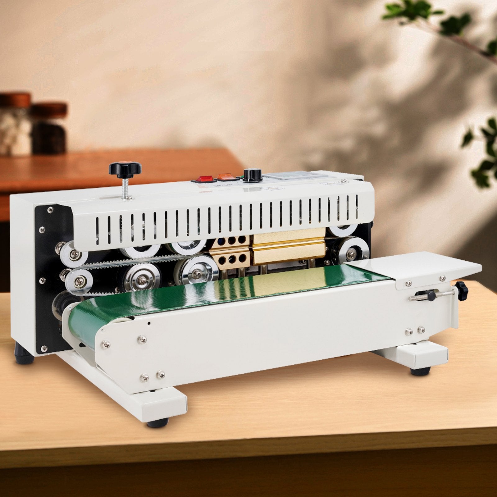 VEVOR Continuous Bag Band Sealing Machine, 6-12 mm Seal Width, Horizontal Band Sealer Machine with Digital Temperature Control, Carbon Steel Bag Sealer for 0.02-0.8 mm Plastic Bags Films Membrane
