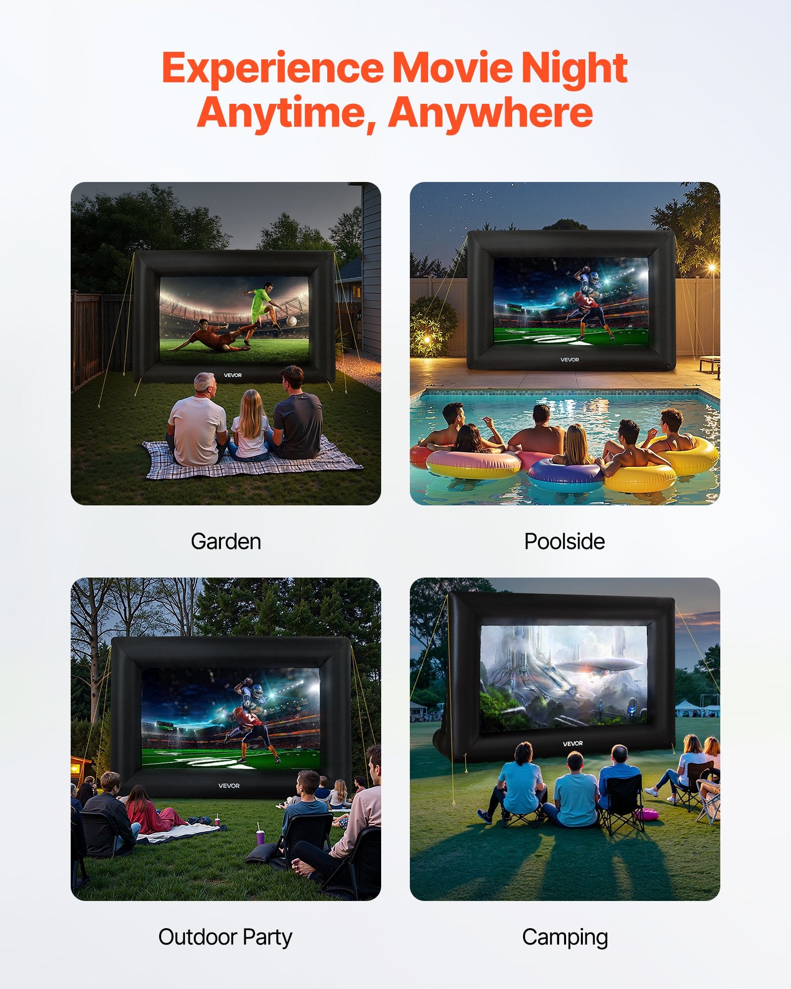 VEVOR 14 ft Inflatable Movie Screen 16:9 600D Movie Projector with Portable Bag