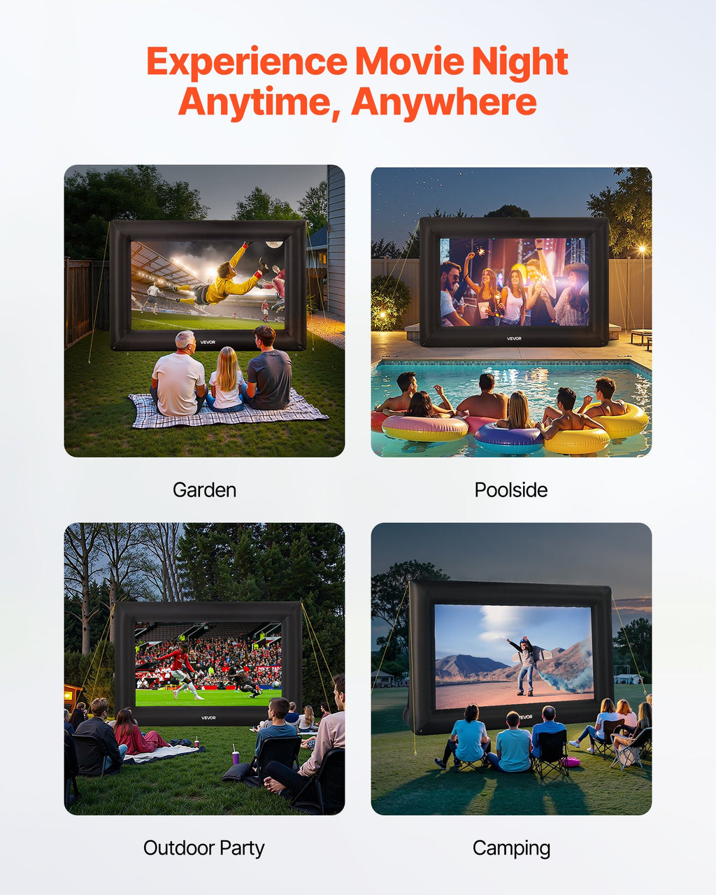 VEVOR 16 ft Inflatable Movie Screen 16:9 600D Movie Projector with Portable Bag