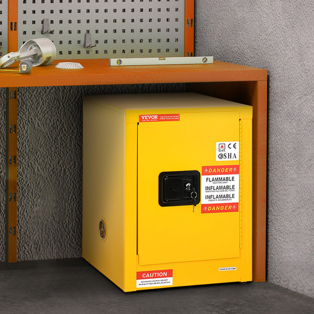 12 Gallon Safety Cabinet for Flammable Liquids Single door and Manual Close Yellow Hazardous Storage
