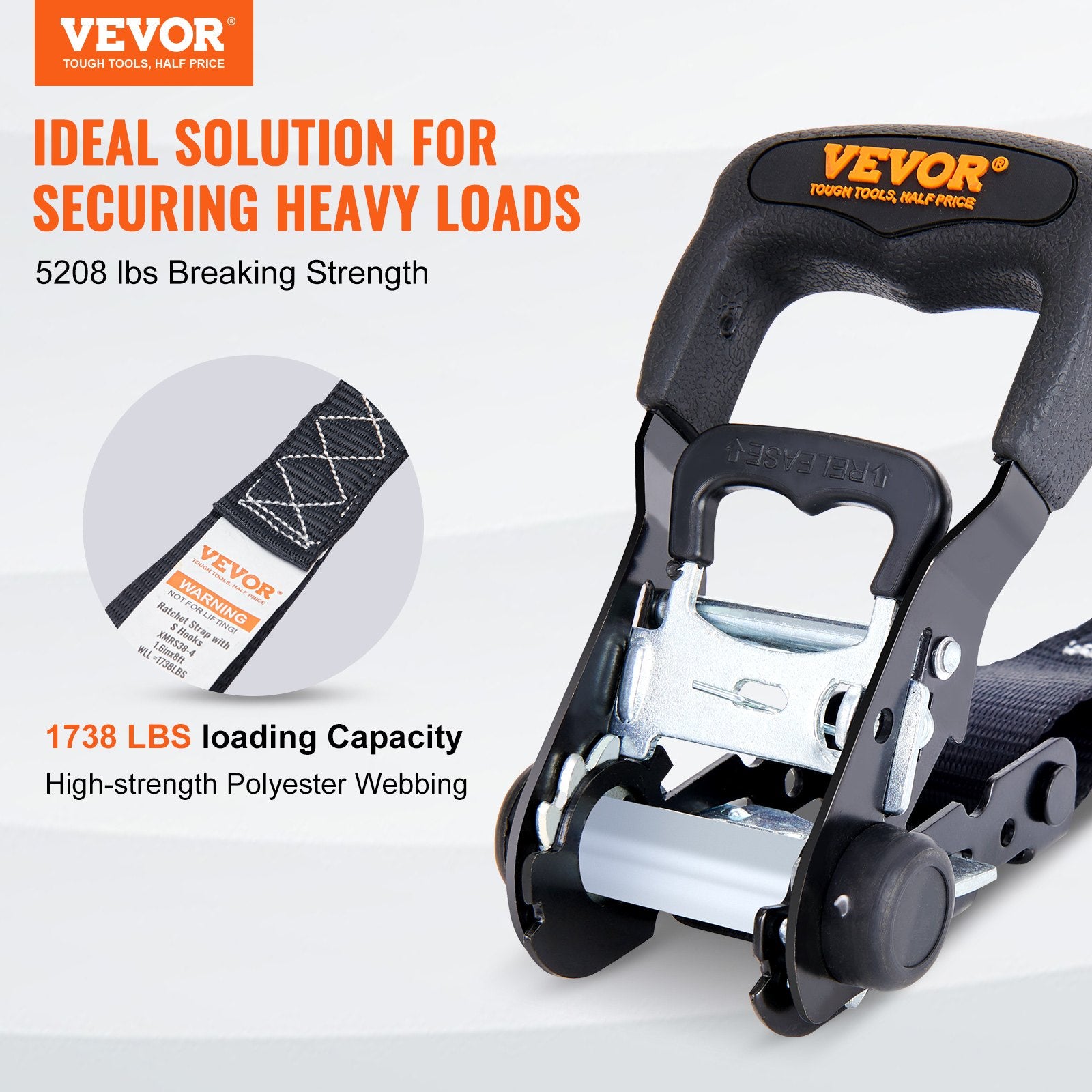 VEVOR 4 Pack Ratchet Tie Down Straps 5208 lbs 1.6