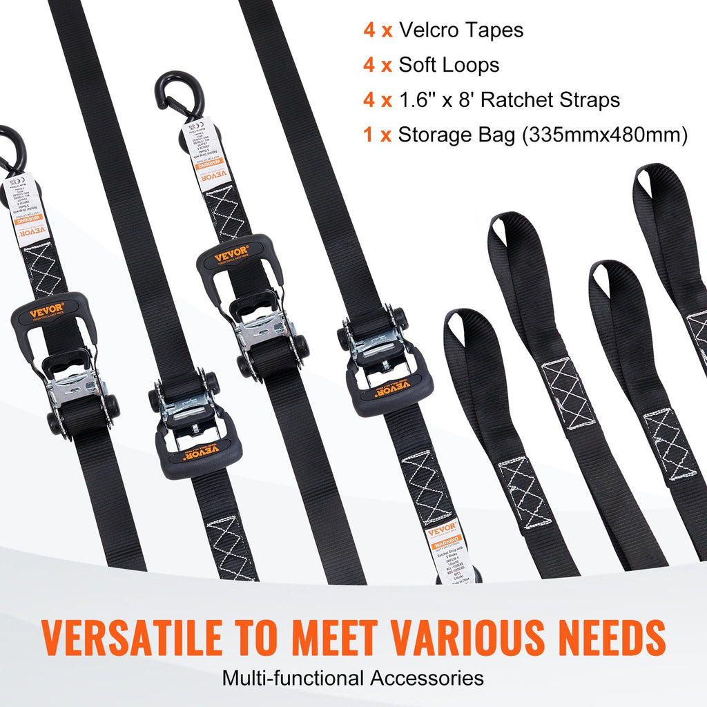 VEVOR 4 Pack Ratchet Tie Down Straps 5208 lbs 1.6