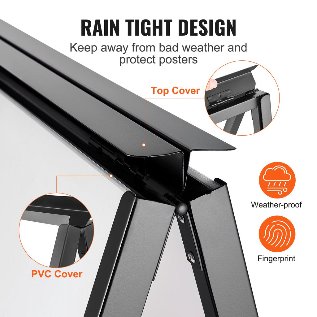 VEVOR A Frame Sidewalk Sign, 61x91cm Heavy Duty Slide-in Signboard Holder, Double-Sided Folding Sandwich Board Signs, Steel Pavement Sign Poster for Outdoor Business Street Advertising (Frame only)