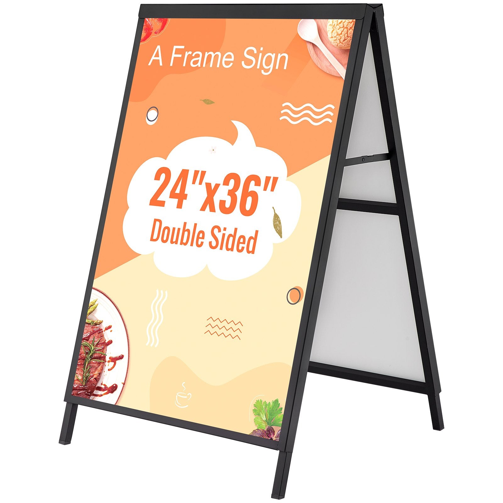 VEVOR A Frame Sidewalk Sign, 61x91cm Heavy Duty Slide-in Signboard Holder, Double-Sided Folding Sandwich Board Signs, Steel Pavement Sign Poster for Outdoor Business Street Advertising (Frame only)