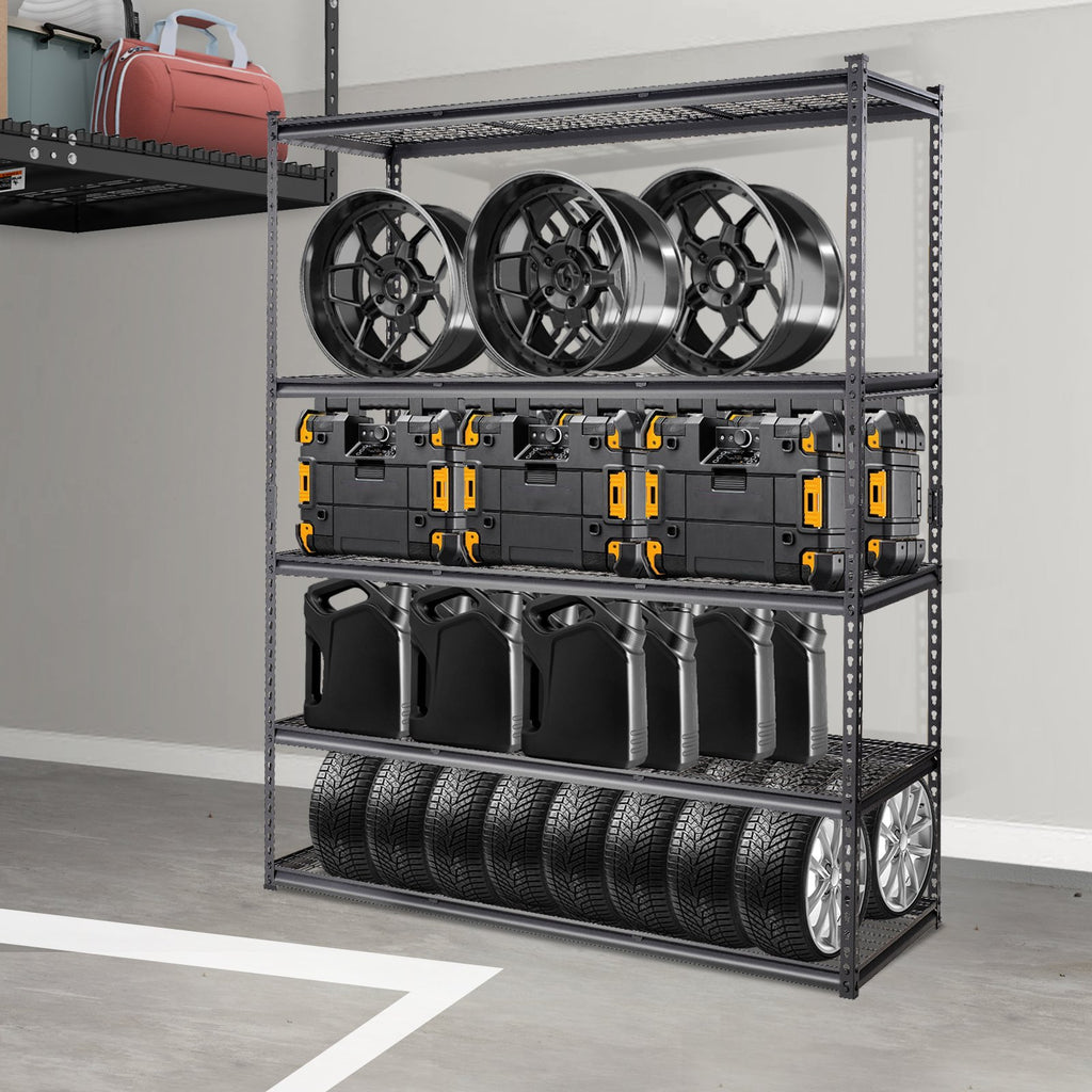 VEVOR Storage Shelving Unit, 5-Tier Adjustable, 2000 lbs Capacity, Heavy Duty Garage Shelves Metal Organizer Wire Rack, Black, 60" L x 24" W x 78" H for Kitchen Pantry Basement Bathroom Laundry Closet