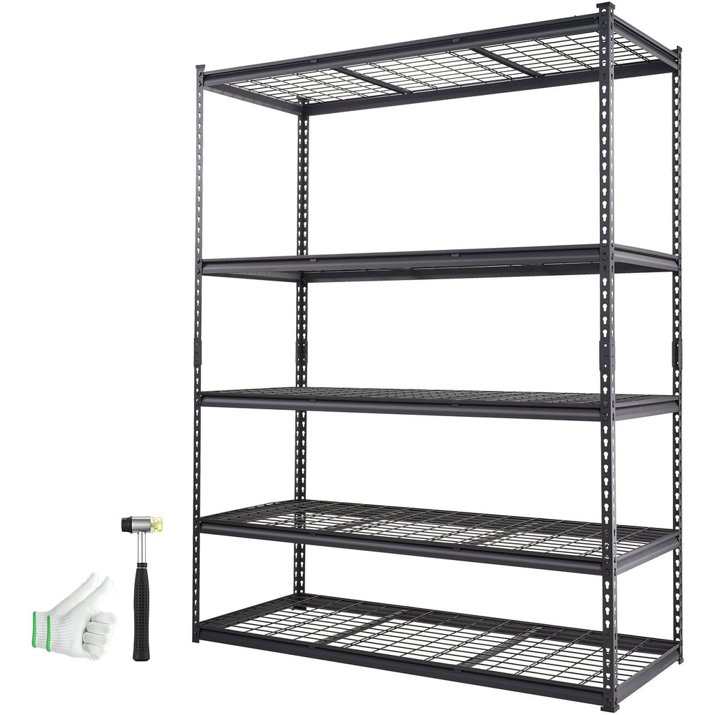 VEVOR Storage Shelving Unit, 5-Tier Adjustable, 2000 lbs Capacity, Heavy Duty Garage Shelves Metal Organizer Wire Rack, Black, 60" L x 24" W x 78" H for Kitchen Pantry Basement Bathroom Laundry Closet