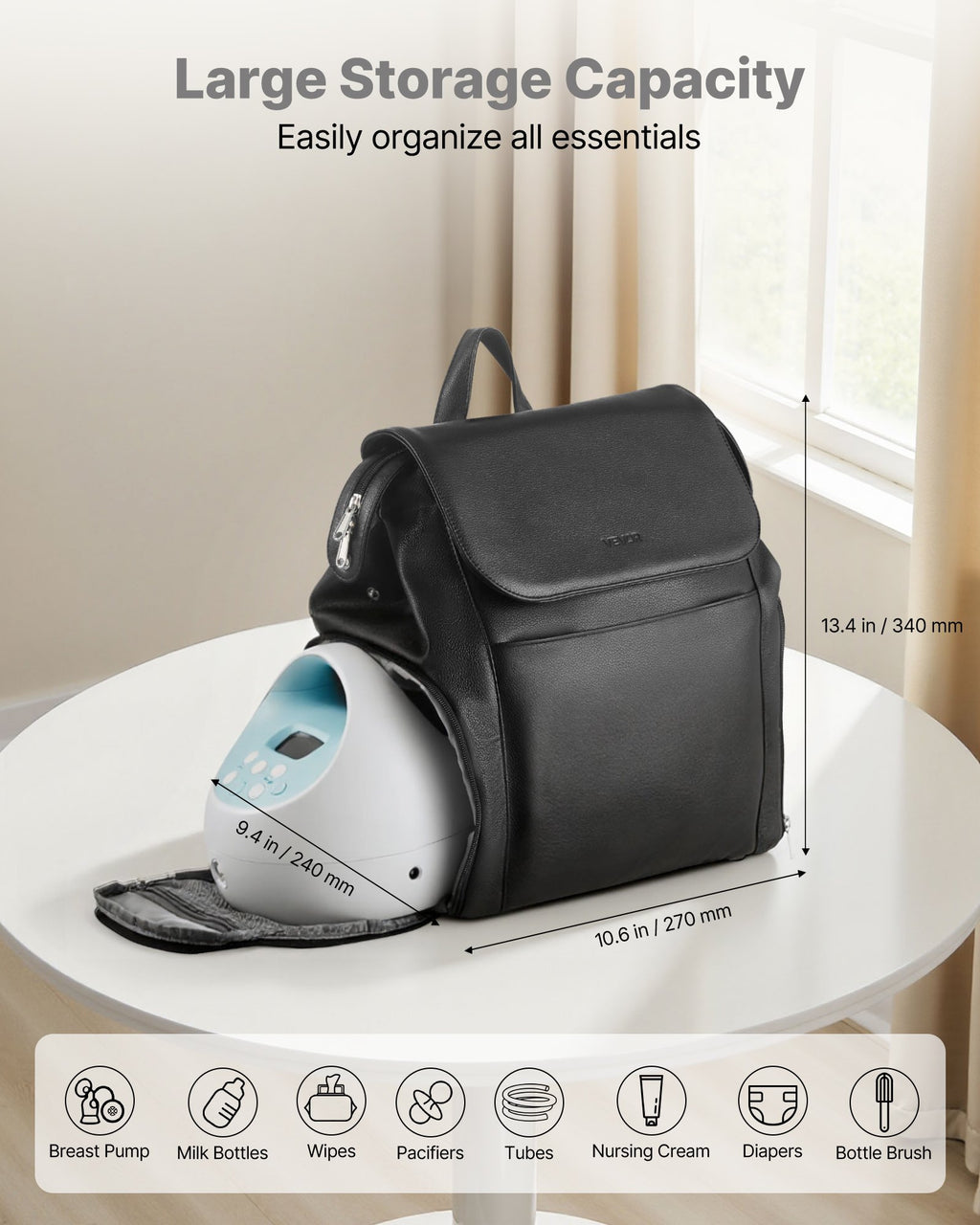 VEVOR Breast Pump Backpack, Breast Feeding Bag with Ice Pack, Fits for S1/S2, Pumping Accessories & Breastmilk Storage, Portable Pump Carrying Case for Work, Travel and Family Use, Black
