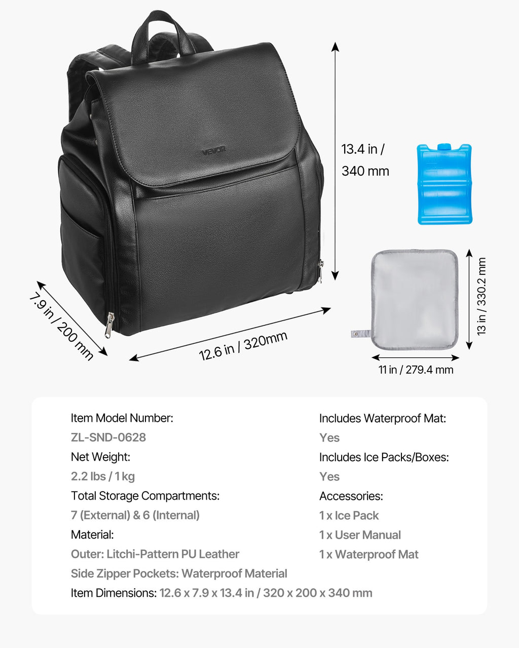 VEVOR Breast Pump Backpack, Breast Feeding Bag with Ice Pack, Fits for S1/S2, Pumping Accessories & Breastmilk Storage, Portable Pump Carrying Case for Work, Travel and Family Use, Black