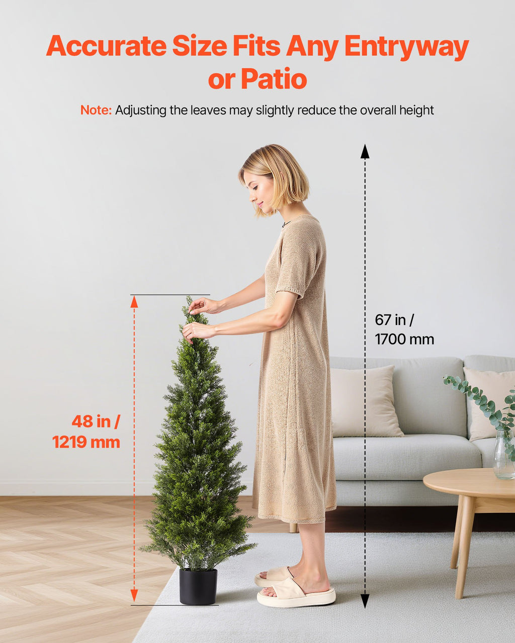 VEVOR Artificial Topiary Cedar Trees, 2 Set 1219mm Faux Pine Shrubs Plants, Fake Silk Tree Look Real, Easy Assembly for Decor Front Porch Outdoor Patio Garden Balcony Backyard Indoor Office