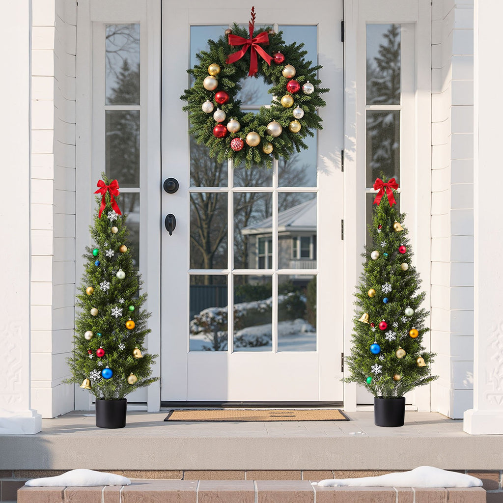 VEVOR Artificial Topiary Cedar Trees, 2 Set 1219mm Faux Pine Shrubs Plants, Fake Silk Tree Look Real, Easy Assembly for Decor Front Porch Outdoor Patio Garden Balcony Backyard Indoor Office