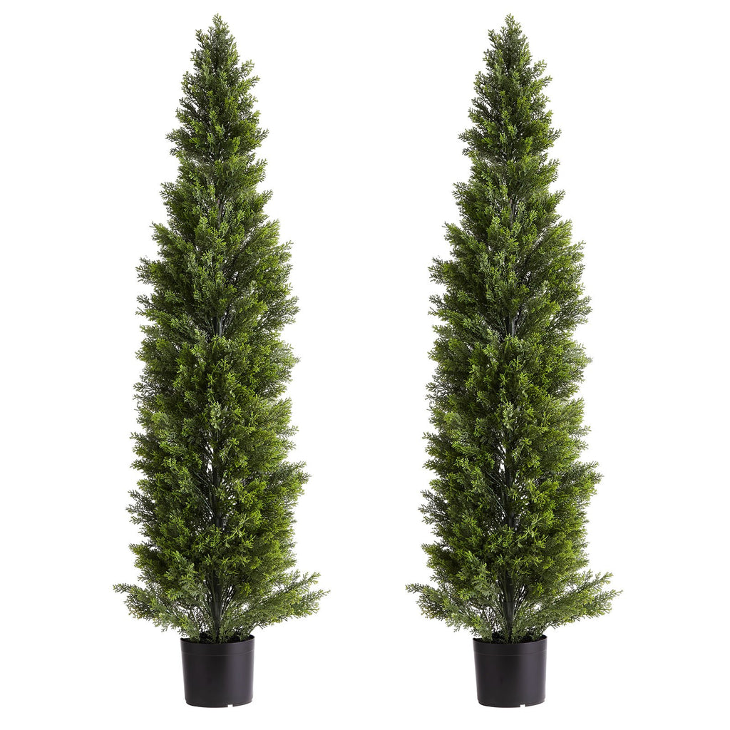 VEVOR Artificial Topiary Cedar Trees, 2 Set 1524mm Faux Pine Shrubs Plants, Fake Silk Tree Look Real, Easy Assembly for Decor Front Porch Outdoor Patio Garden Balcony Backyard Indoor Office