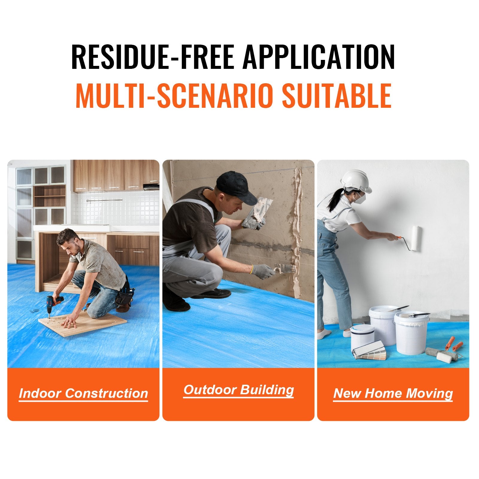 VEVOR Carpet Protection Film, 40" x 84' Floor and Surface Shield, Easy to Cut Simple Installation, Fiber Fabric Car Mat Protection Film Roll for Construction & Renovation,Blue