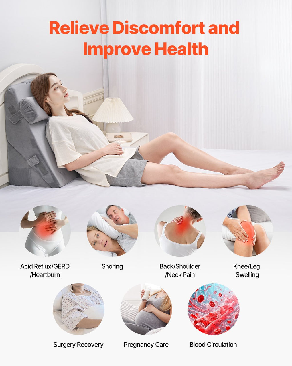 VEVOR Bed Wedge Pillow for Sleeping, 3 Pcs Adjustable Orthopedic Bed Wedge Set, with Washable Cover & Foam Support, Post Surgery Pillow for Acid Reflux, Back Pain, Snoring Relief & GERD, Dark Grey