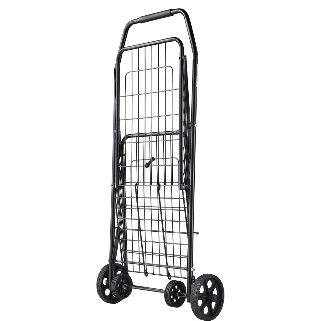 VEVOR Shopping Cart, Folding Grocery Utility Cart with Swivel Wheels, 40.8 kg Large Load Capacity, Heavy Duty Rolling Laundry Basket Butler for Laundry, Shopping, Camping, Grocery, Luggage, Black