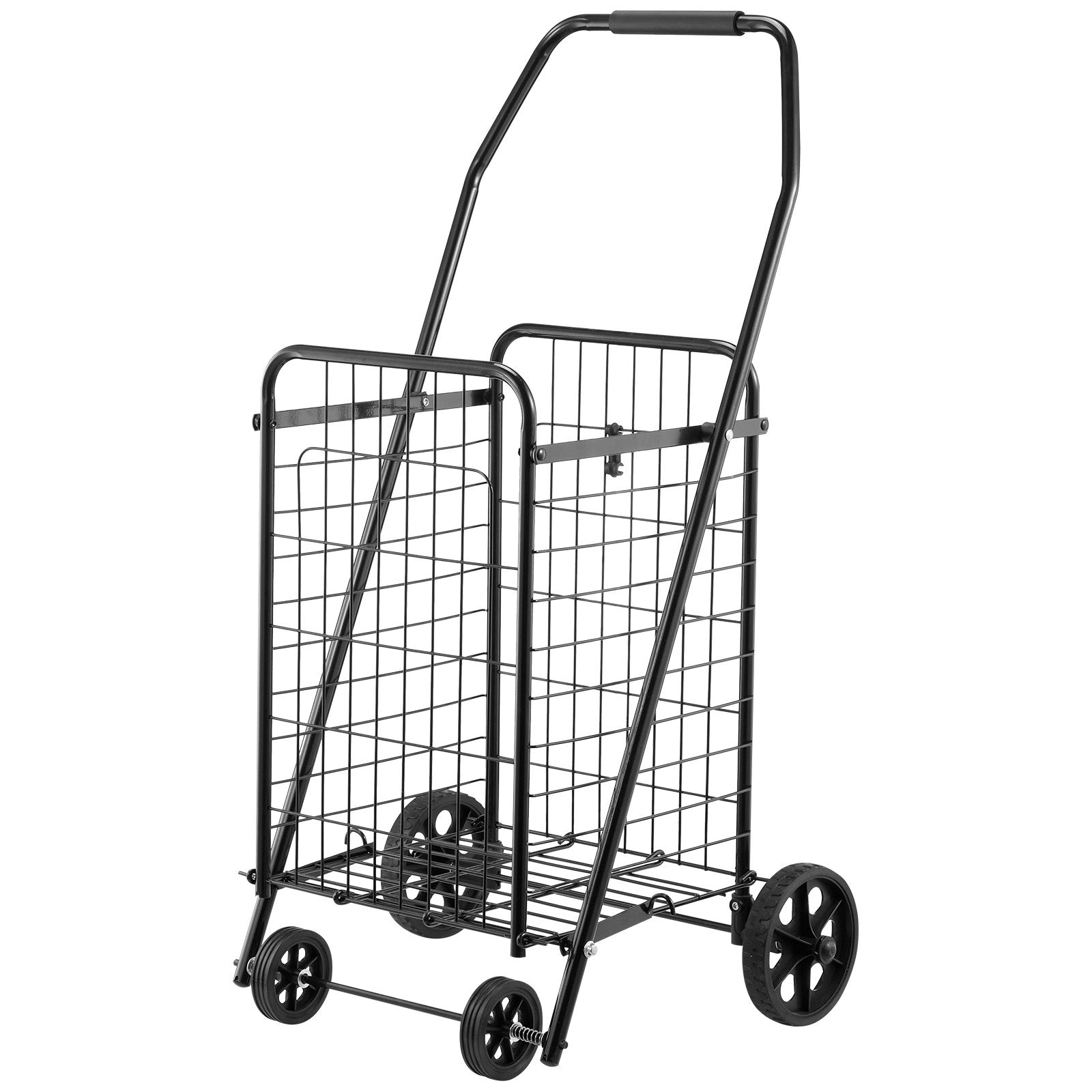 VEVOR Shopping Cart, Folding Grocery Utility Cart with Swivel Wheels, 40.8 kg Large Load Capacity, Heavy Duty Rolling Laundry Basket Butler for Laundry, Shopping, Camping, Grocery, Luggage, Black