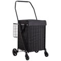 VEVOR Shopping Cart, Folding Grocery Utility Cart with Dual Baskets, Waterproof Liner & Wheels, 45 KG Large Load Capacity, Heavy Duty Laundry Basket for Laundry, Shopping, Camping, Grocery, Luggage