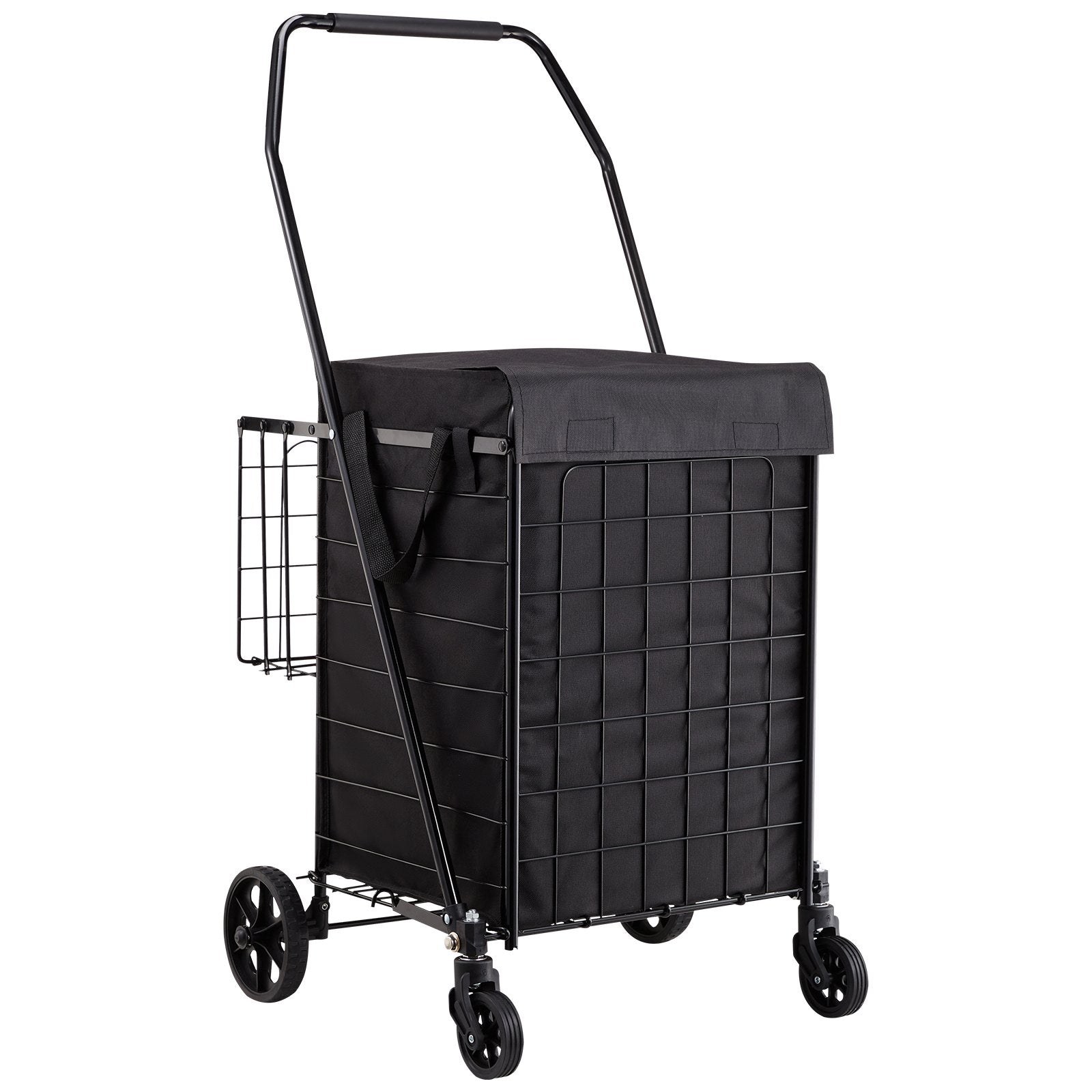 VEVOR Shopping Cart, Folding Grocery Utility Cart with Dual Baskets, Waterproof Liner & Wheels, 45 KG Large Load Capacity, Heavy Duty Laundry Basket for Laundry, Shopping, Camping, Grocery, Luggage