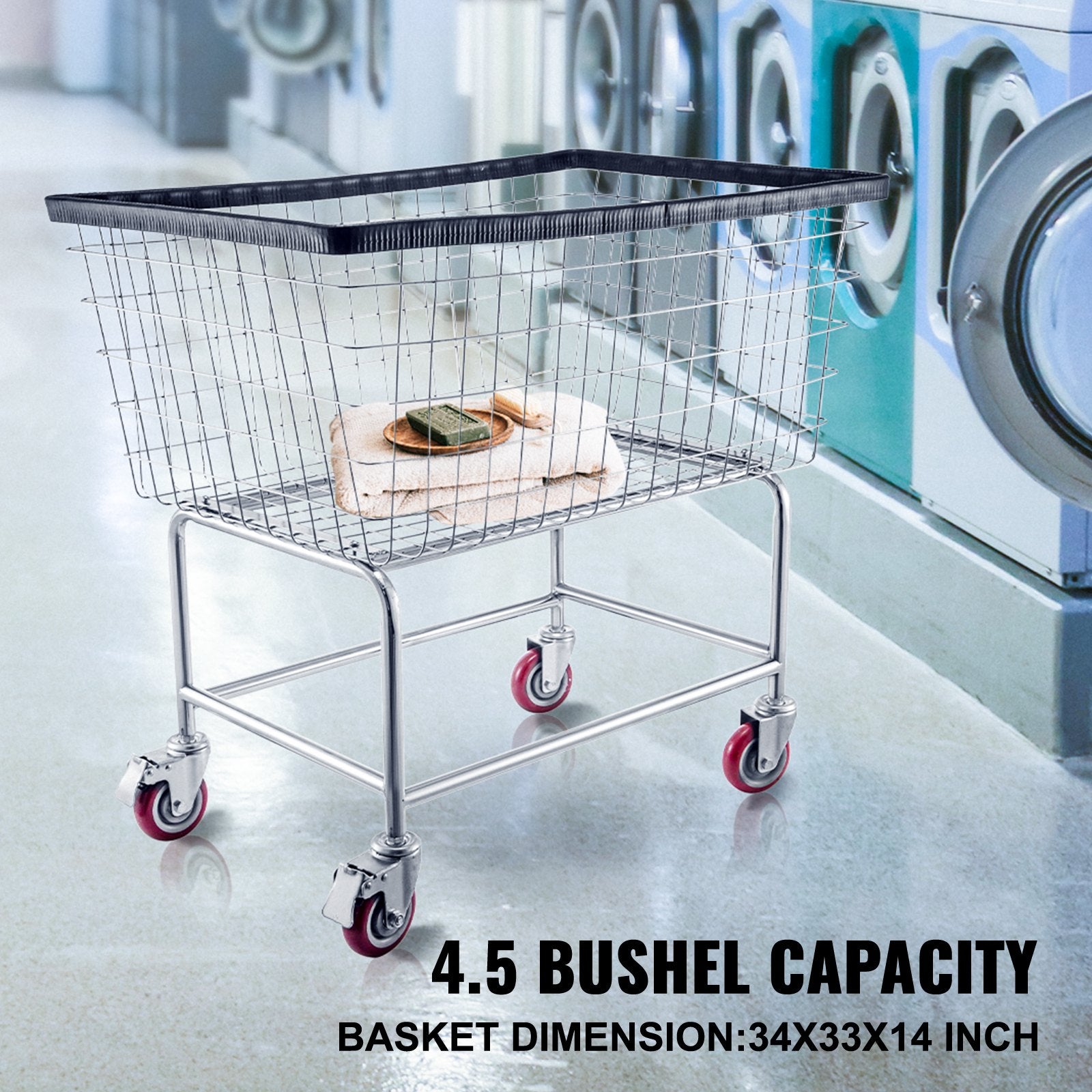 VEVOR Wire Laundry Cart Wire Laundry Basket 4.5 Bushel Heavy Duty w/ 5'' Wheels