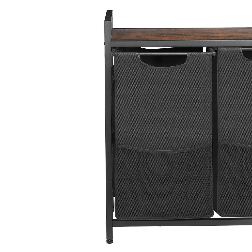 VEVOR 3 Section Laundry Sorter, Large Laundry Hamper with Metal Frame and Wooden Tabletop, Freestanding Storage Organizer Baskets with Pull-Out 600D Oxford Cloth Bags for Dirty Clothes, Bathroom