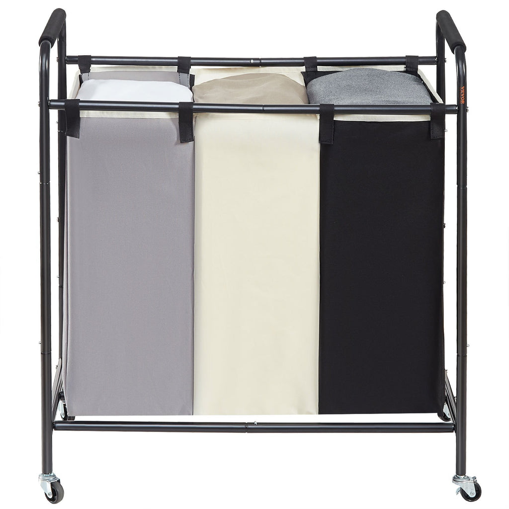 VEVOR 3-Section Laundry Basket, Heavy Duty Laundry Hamper Storage Organizer, Laundry Sorter Cart with Heavy Duty Lockable Wheels for Dirty Clothes in Laundry Room Bedroom