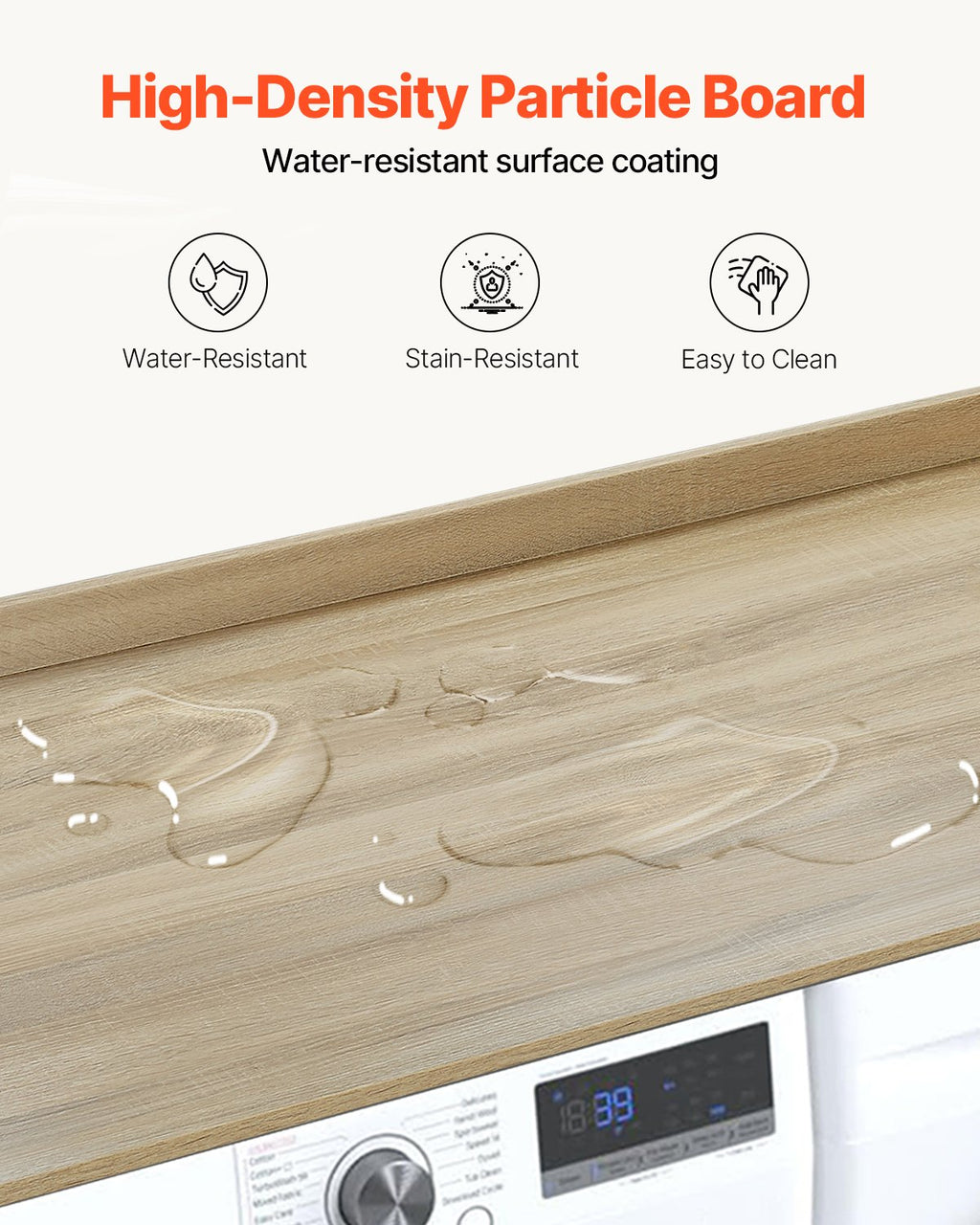 VEVOR Washer Dryer Countertop, 54" x 27" Wooden Washer and Dryer Countertop, Water-Resistant Laundry Machine Topper Cover with Anti-Slip Pads, for Laundry Room Organization and Storage, Oak