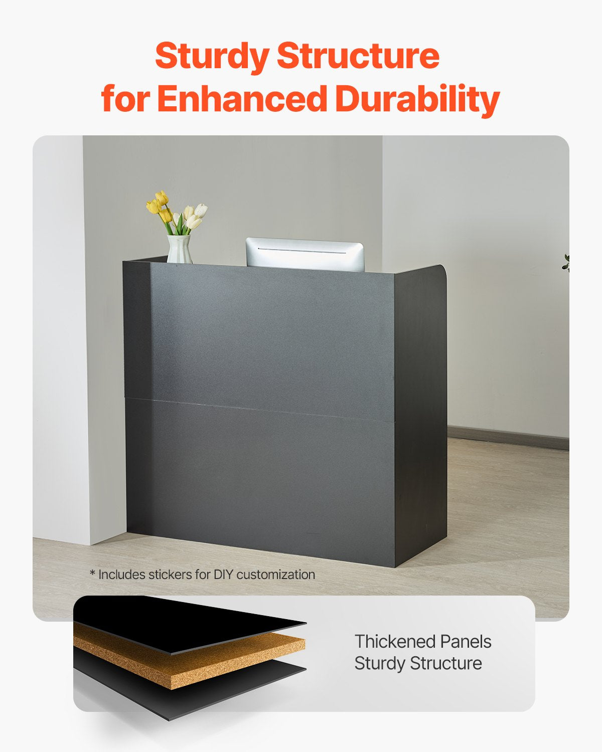 VEVOR Reception Desk, 1200 x 480 x 1100 mm Rectangular Front Counter Table, Office Reception Counter with Lockable Drawer and Storage Cabinet, for Checkout, Lobby, Beauty Salon and Office, Black
