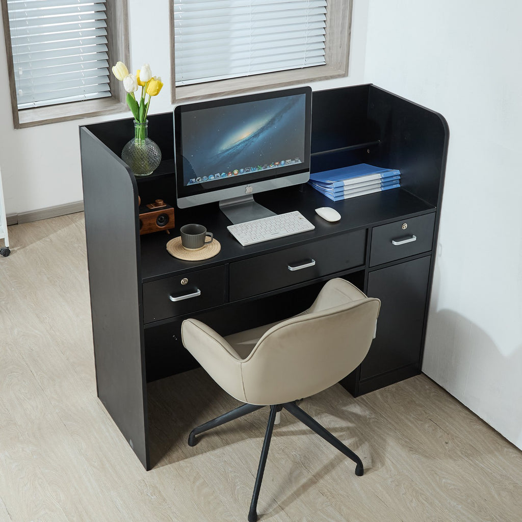 VEVOR Reception Desk, 1200 x 480 x 1100 mm Rectangular Front Counter Table, Office Reception Counter with Lockable Drawer and Storage Cabinet, for Checkout, Lobby, Beauty Salon and Office, Black