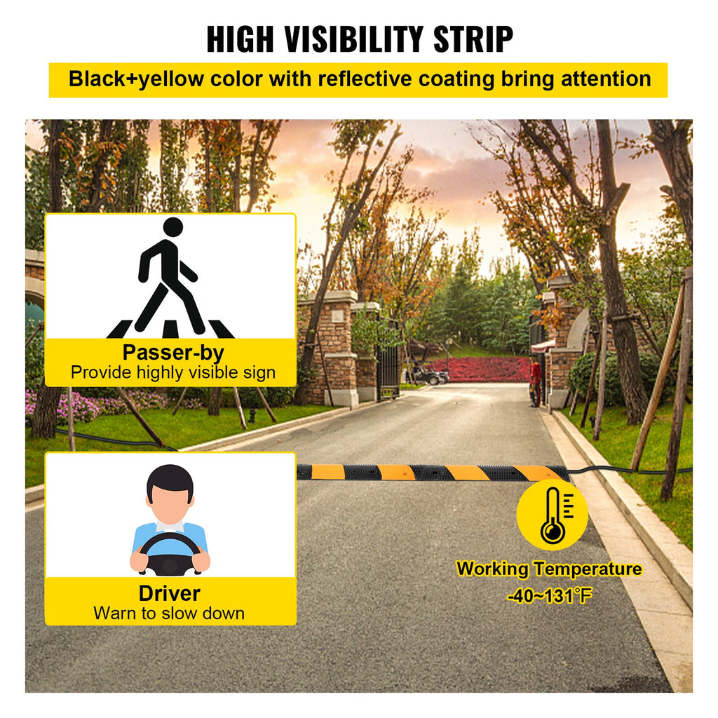 VEVOR Rubber Speed Bump, 2 Pack 2 Channel Speed Bump Hump, 42\" Long Modular Speed Bump Rated 22000 LBS Load Capacity, 40.2 x 11.8 x 2.4 inch Garage Speed Bump for Asphalt Concrete Gravel Driveway