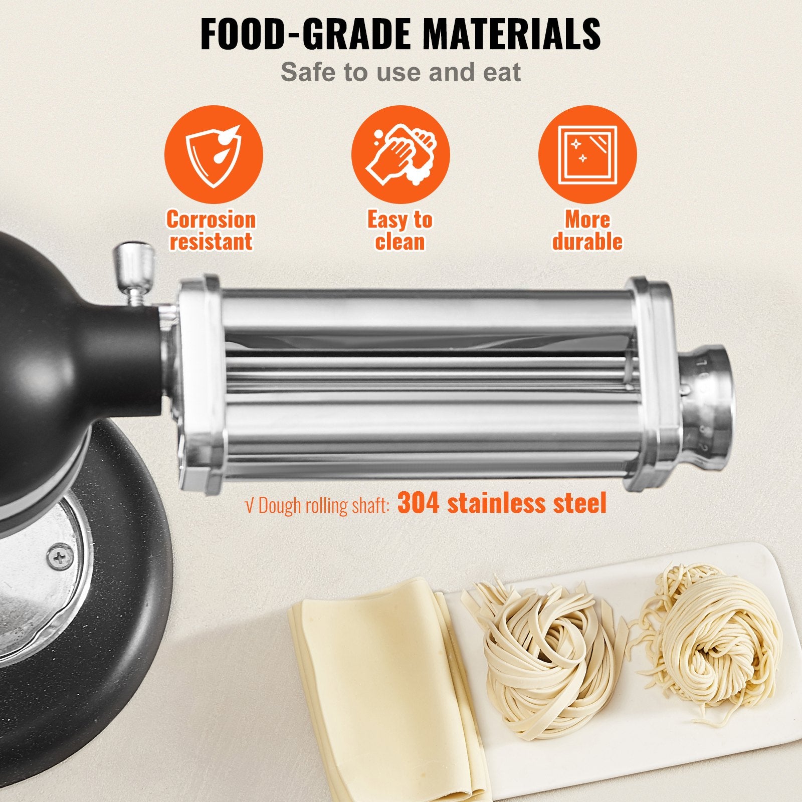 VEVOR Pasta Attachment for KitchenAid Stand Mixer, Stainless Steel Pasta Sheet Roller Attachment, Pasta Maker Machine Accessory with 8 Adjustable Thickness Knob, KitchenAid Pasta Attachment by VEVOR