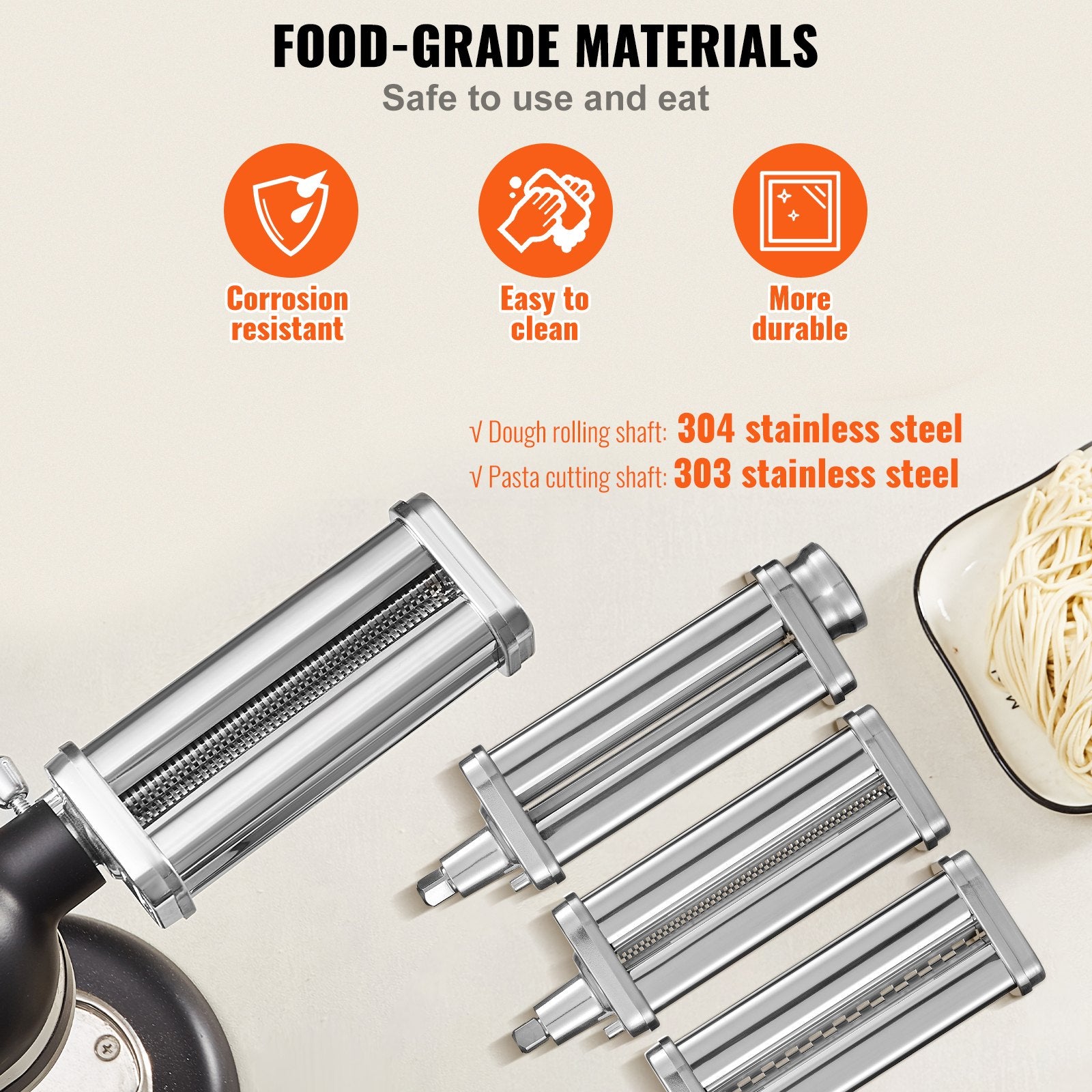 VEVOR 3Pcs Pasta Attachment for KitchenAid Stand Mixer Pasta Roller Cutter Set