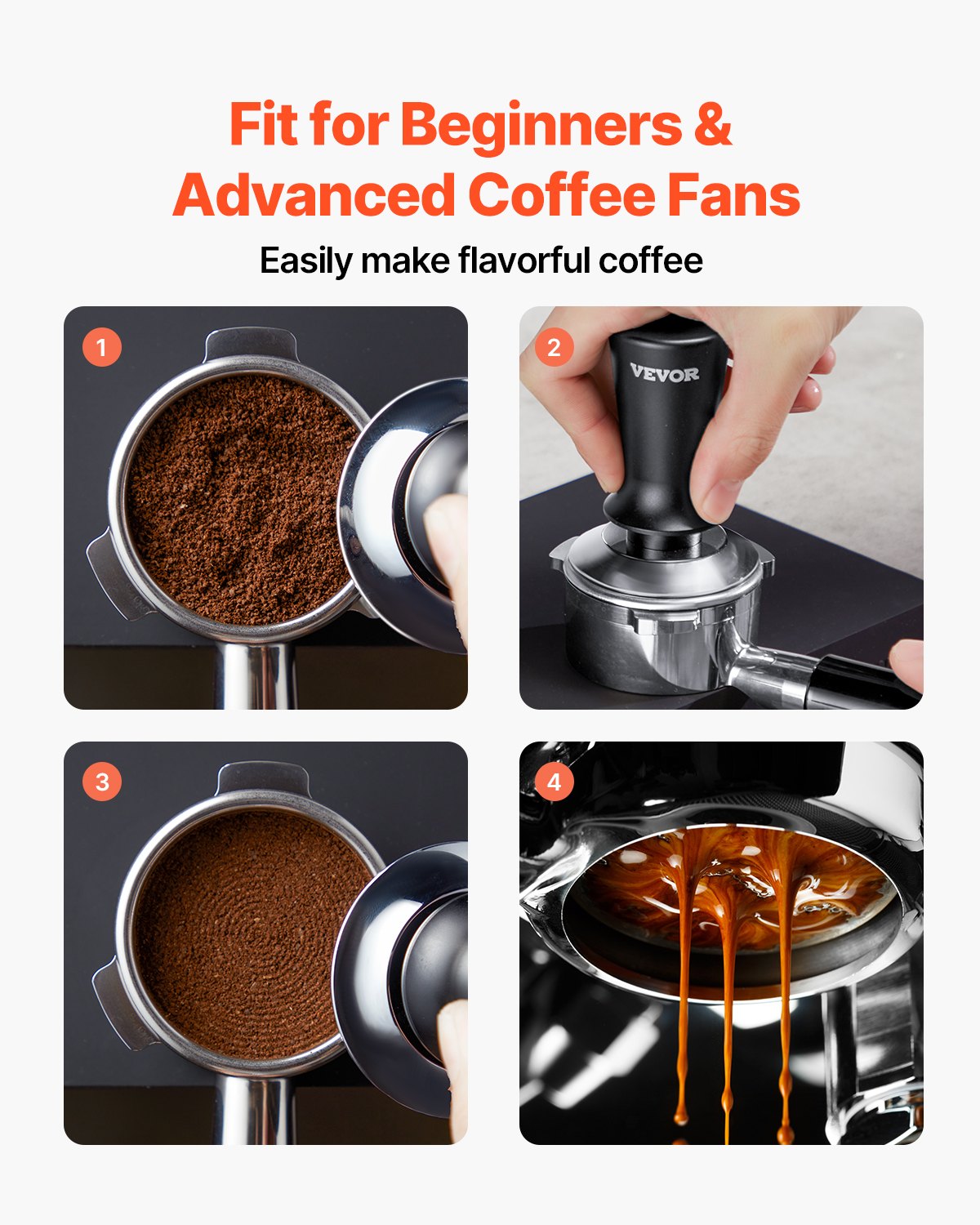 VEVOR 51mm/53mm/58mm Espresso Tamper Stainless Steel Coffee Tamper with Spring