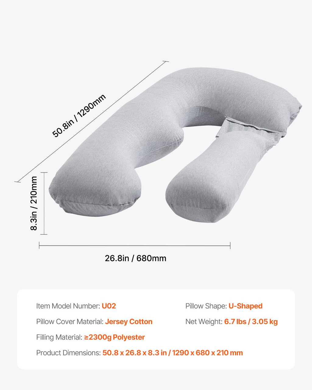 VEVOR Pregnancy Pillow, U-Shaped Full Body Maternity Pillow for Pregnant Women, Soft and Breathable Pregnant Support Pillows with Removable & Washable Cover, Perfect for Back, Belly, Hip, Legs Relief