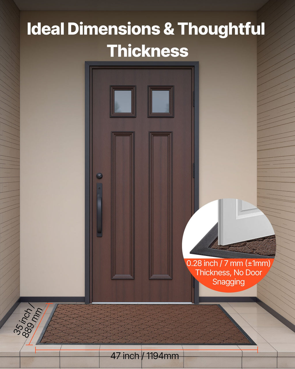 VEVOR Front Door Mat, 1194 x 889 mm Commercial Floor Mat for Indoor and Outdoor, Modern Stylish Carpet with TPE Backing, Heavy Duty Washable Entry Industrial Rug for Hallway, Balcony, Garage, Brown