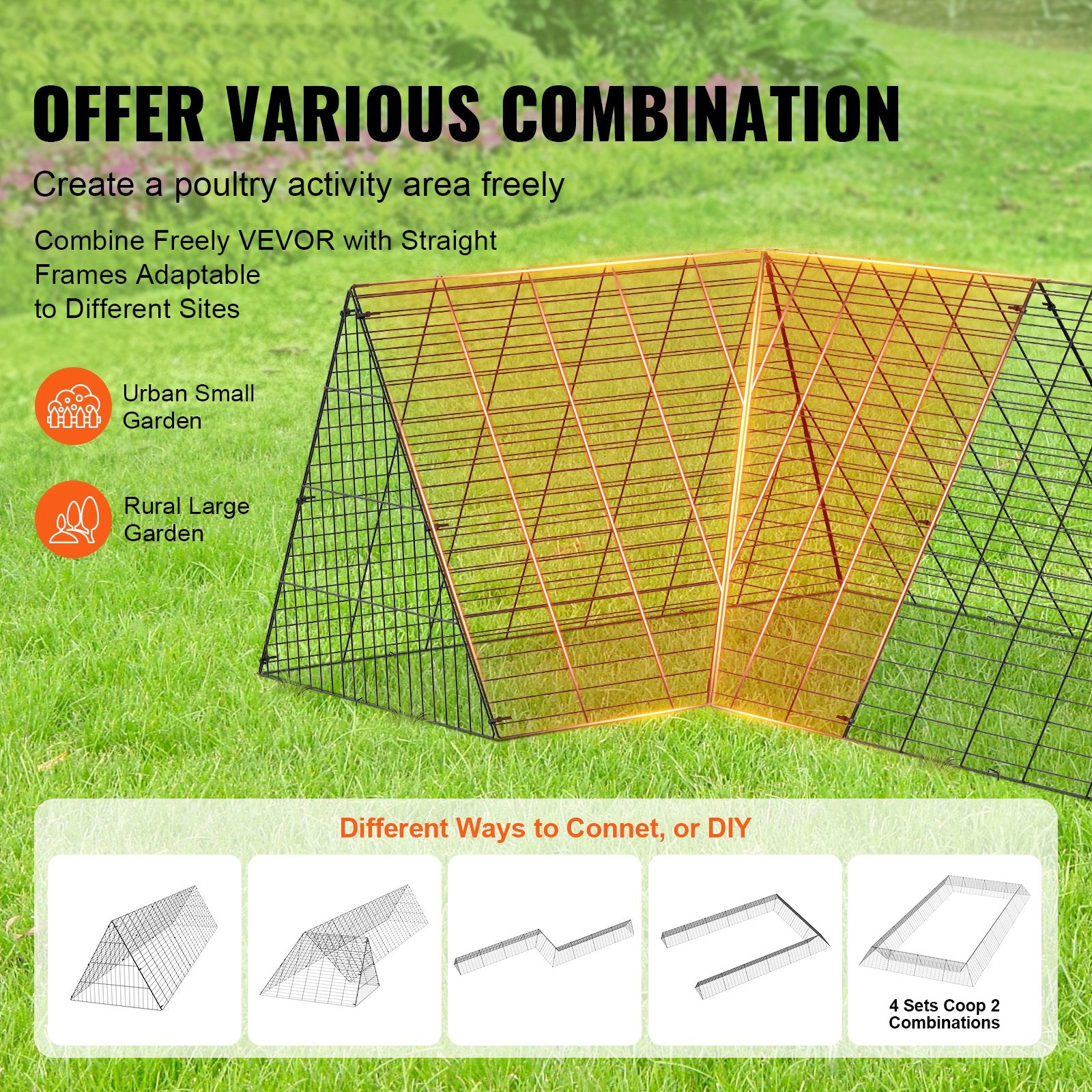 VEVOR Chicken Tunnels, 400x100x61.5 cm(LxWxH) Chicken Tunnels for Yard, Portable Chicken Tunnels for Outside with Corner Frames, Chicken Coop Run, Suitable for Chickens, Ducks, Rabbits