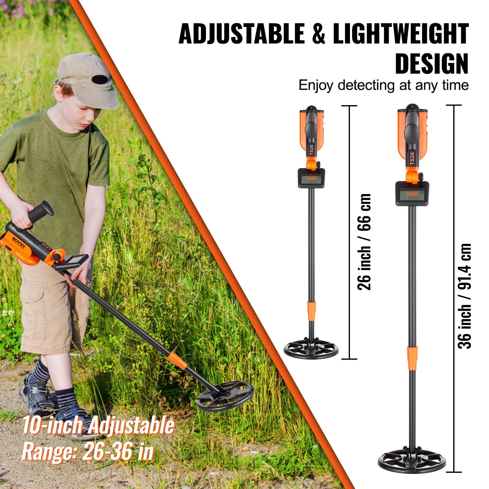 VEVOR Metal Detector for Kids, 150mm, Waterproof Search Coil with LCD Display, Adjustable 660.4-914.4 mm Gold Detector, Lightweight Carbon Fiber Stem for Junior & Youth Detecting Gold Coin Treasure