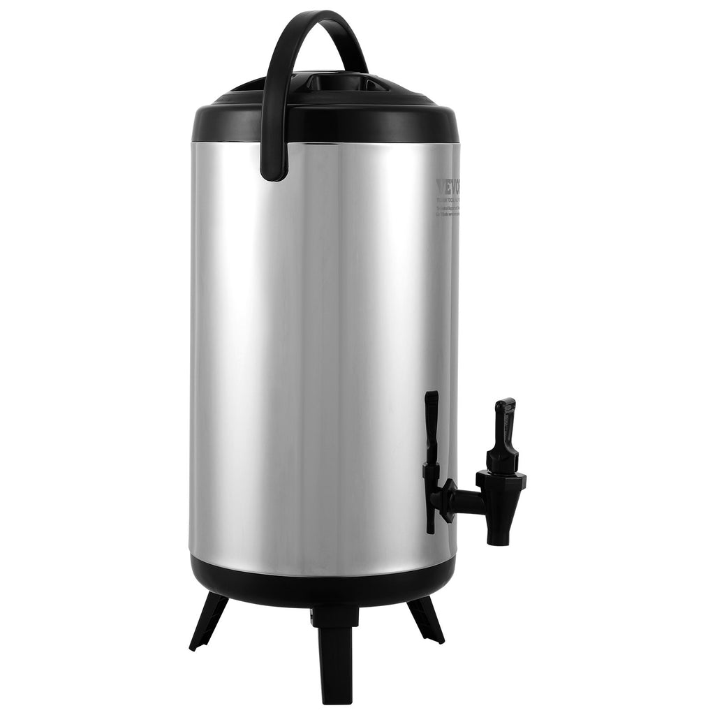 VEVOR Stainless Steel Insulated Beverage Dispenser, 9.2 Liter, Thermal Hot and Cold Drink Server Dispenser with Spigot Handle, Food-grade for Hot Tea Coffee Water Restaurant Drink Shop