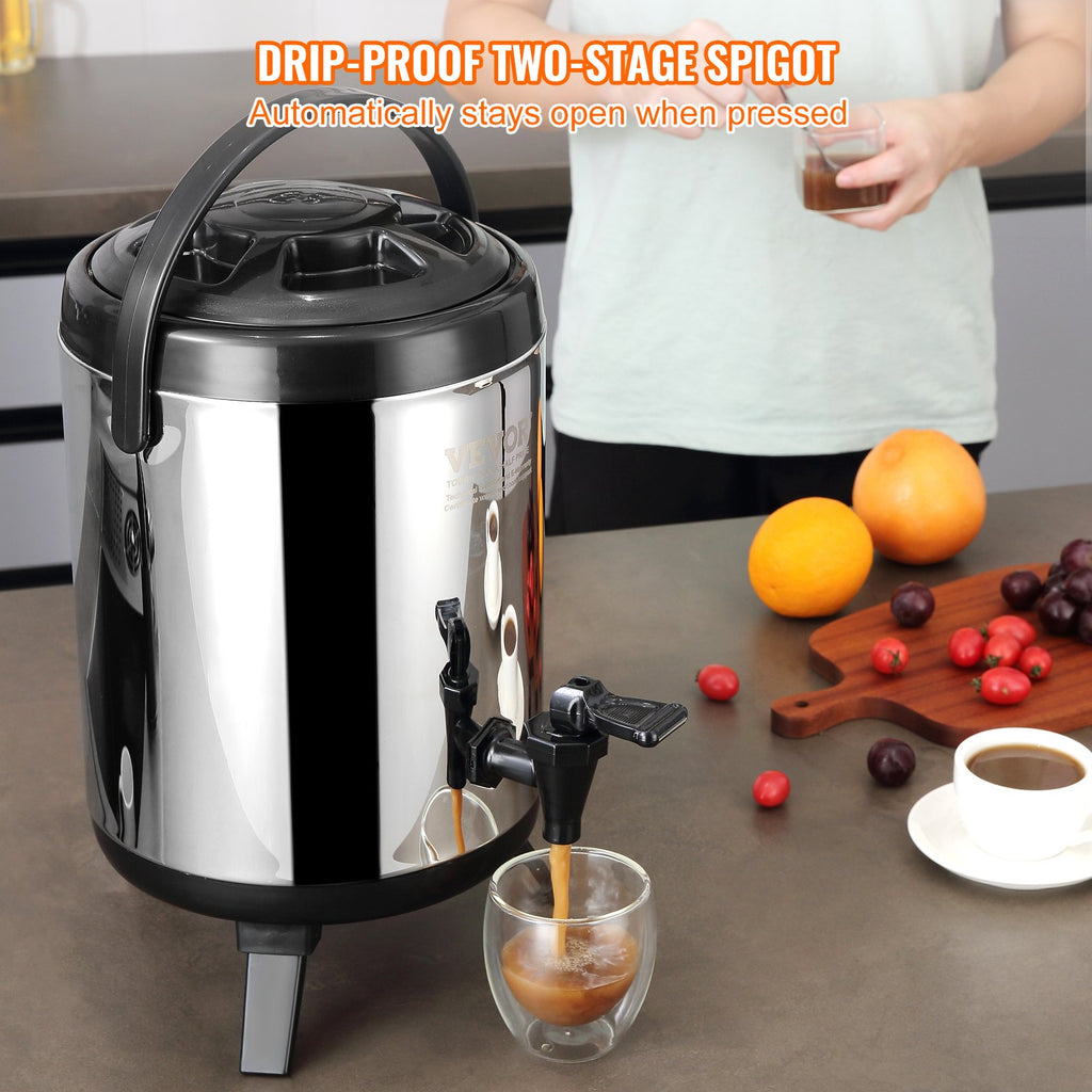 VEVOR Stainless Steel Insulated Beverage Dispenser, 6 Liter, Thermal Hot and Cold Drink Server Dispenser with Spigot Handle, Food-grade for Hot Tea Coffee Water Restaurant Drink Shop