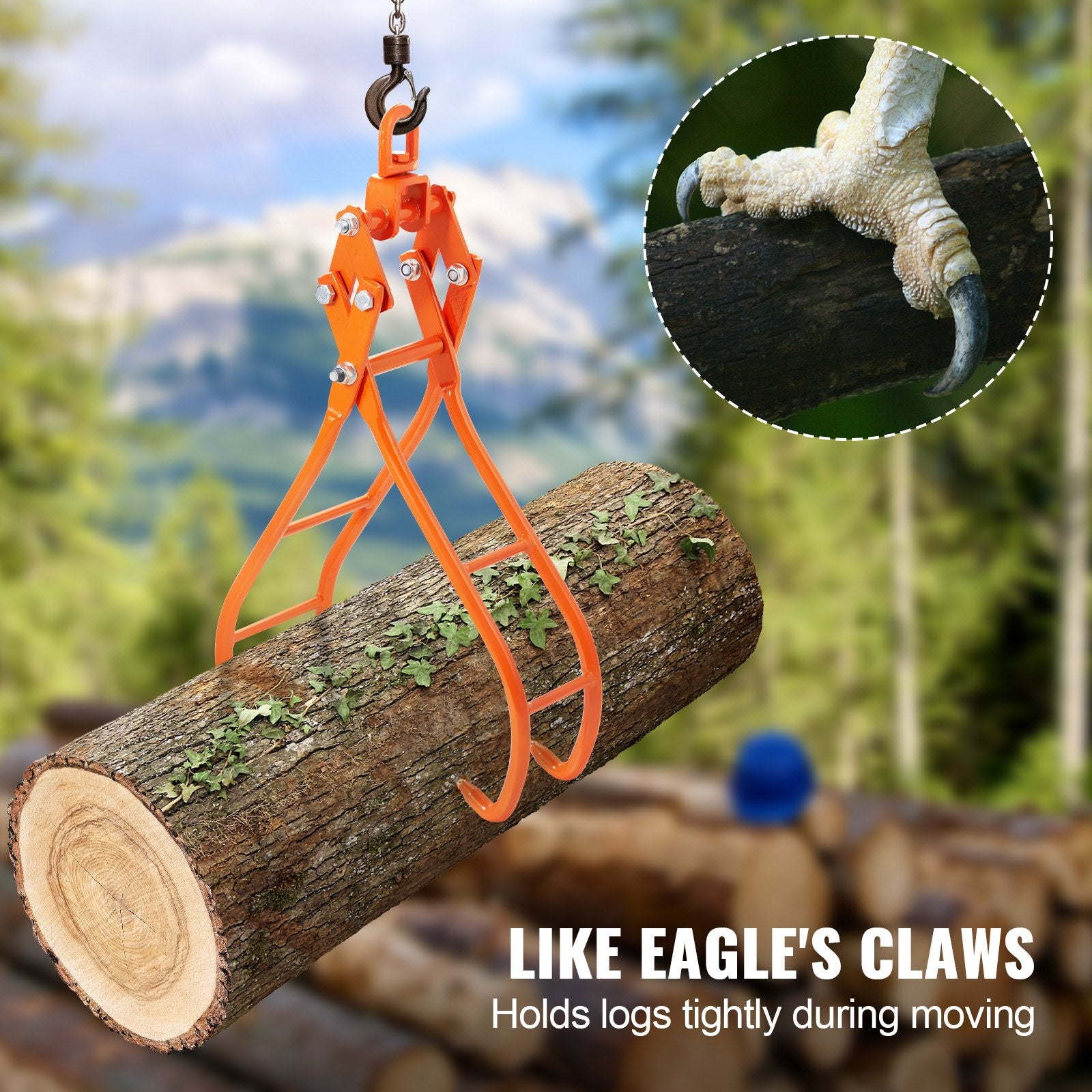 VEVOR Timber Claw Hook, 28 inch 4 Claw Log Grapple for Logging Tongs, Swivel Steel Log Lifting Tongs, Eagle Claws Design with 2205 lbs/1000 kg Loading Capacity for Tractors, ATVs, Trucks, Forklifts