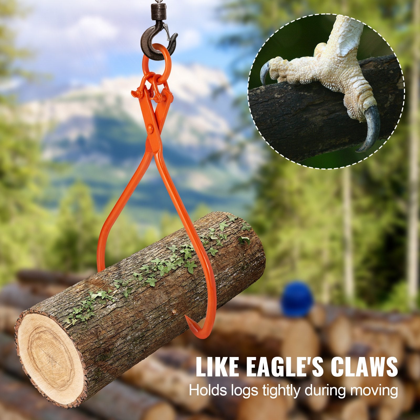 VEVOR Log Skidding Tongs, 81.3cm 2 Claw Log Lifting Tongs, Heavy Duty Steel Lumber Skidding Tongs, 700 kg Loading Capacity, Log Lifting, Handling, Dragging & Carrying Tool