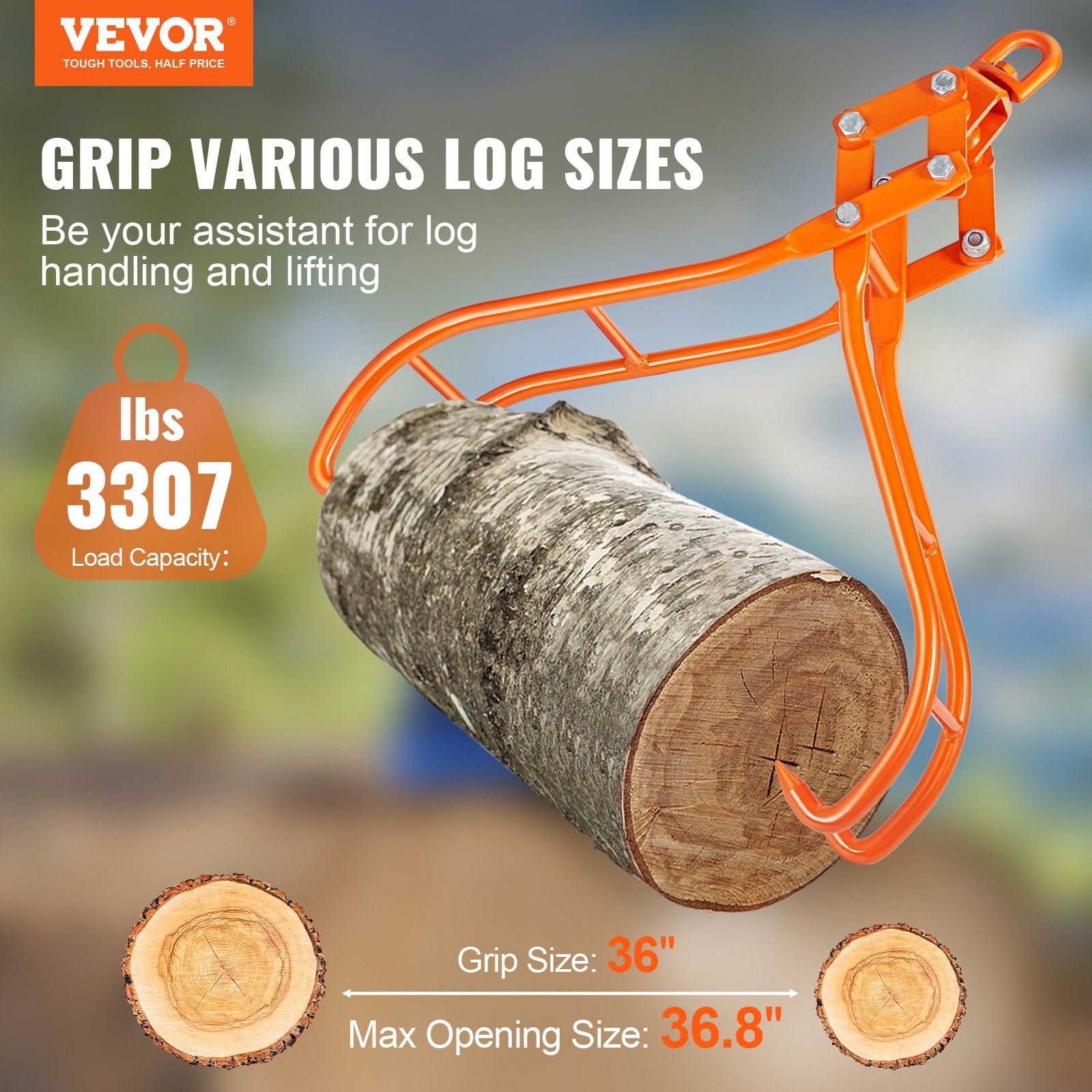 VEVOR Timber Claw Hook, 36 inch 4 Claw Log Grapple for Logging Tongs, Swivel Steel Log Lifting Tongs, Eagle Claws Design with 3307 lbs/1500 kg Loading Capacity for Tractors, ATVs, Trucks, Forklifts