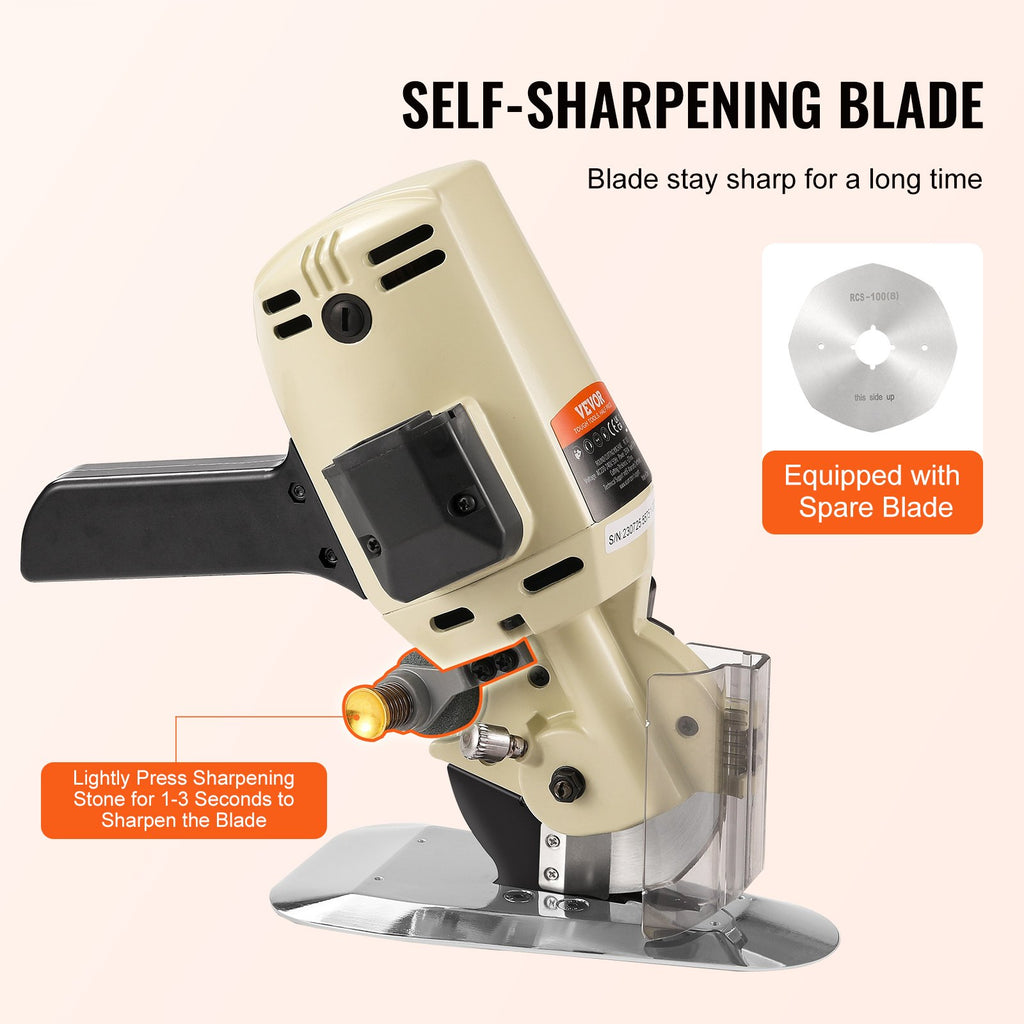 VEVOR Fabric Cutter, 250W Electric Rotary Fabric Cutting Machine, 1.1" Cutting Thickness, Octagonal Knife, with Replacement Blade and Sharpening Stones, for Multi-Layer Cloth Fabric Leather