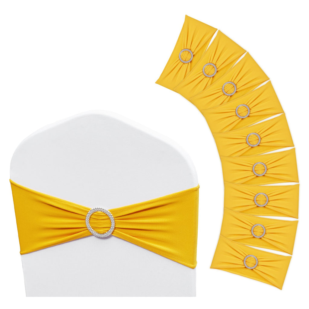 VEVOR Stretch Spandex Chair Sashes, Chair Slipcover and Stretch Chair Sash with Round Buckle, Elastic Chair Bands, Fitting Wedding, Holiday, Banquet, Party Chair Decoration (50 PCS Golden Yellow)