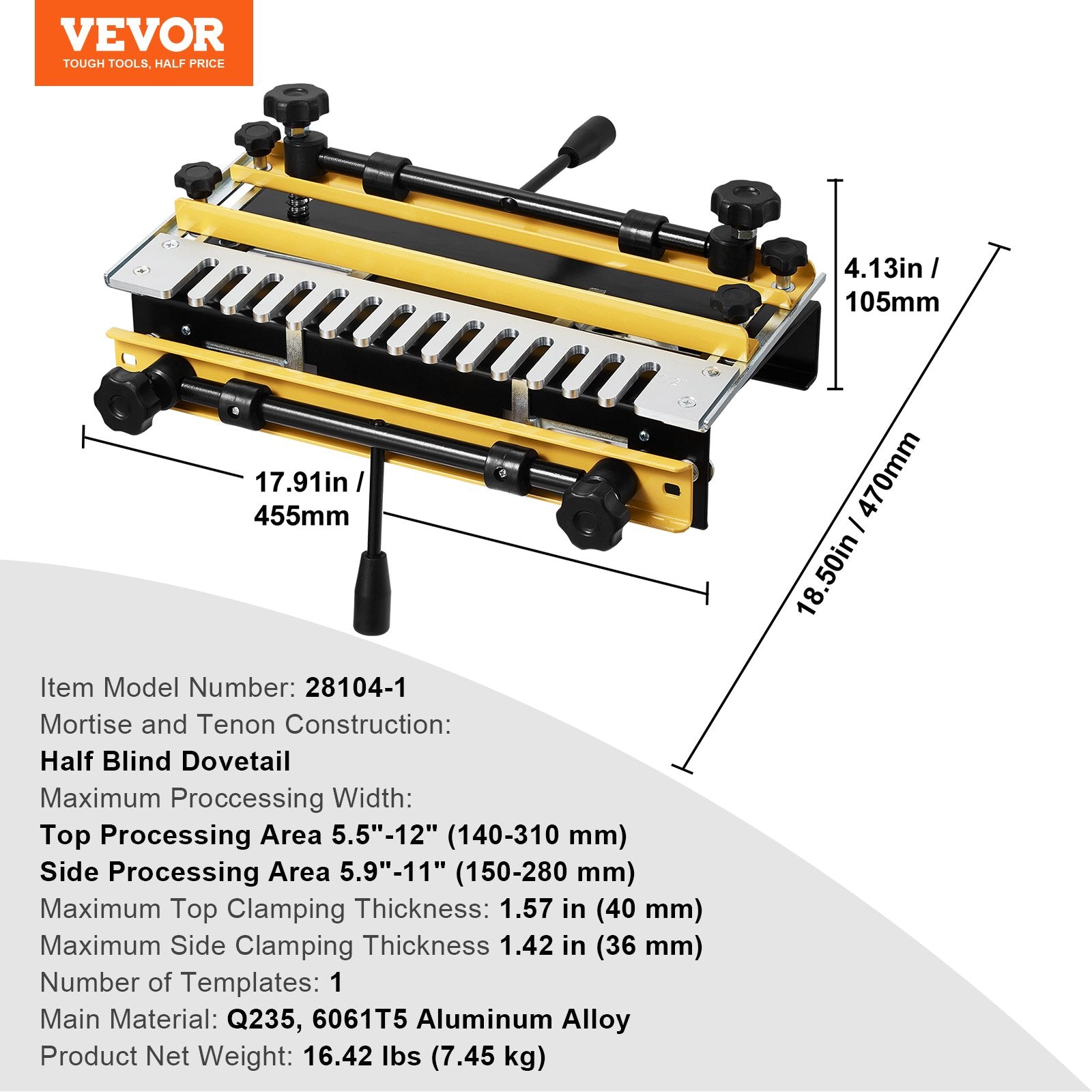 VEVOR Dovetail Jig, 310 mm Width, Dove Tailing Router Jigs with Router Bit & 1/2” Template, Precise Alignment Dove Tail Jig, Mortise and Tenon Jig Woodworking Tools for Furniture & Wood Cabinet Making