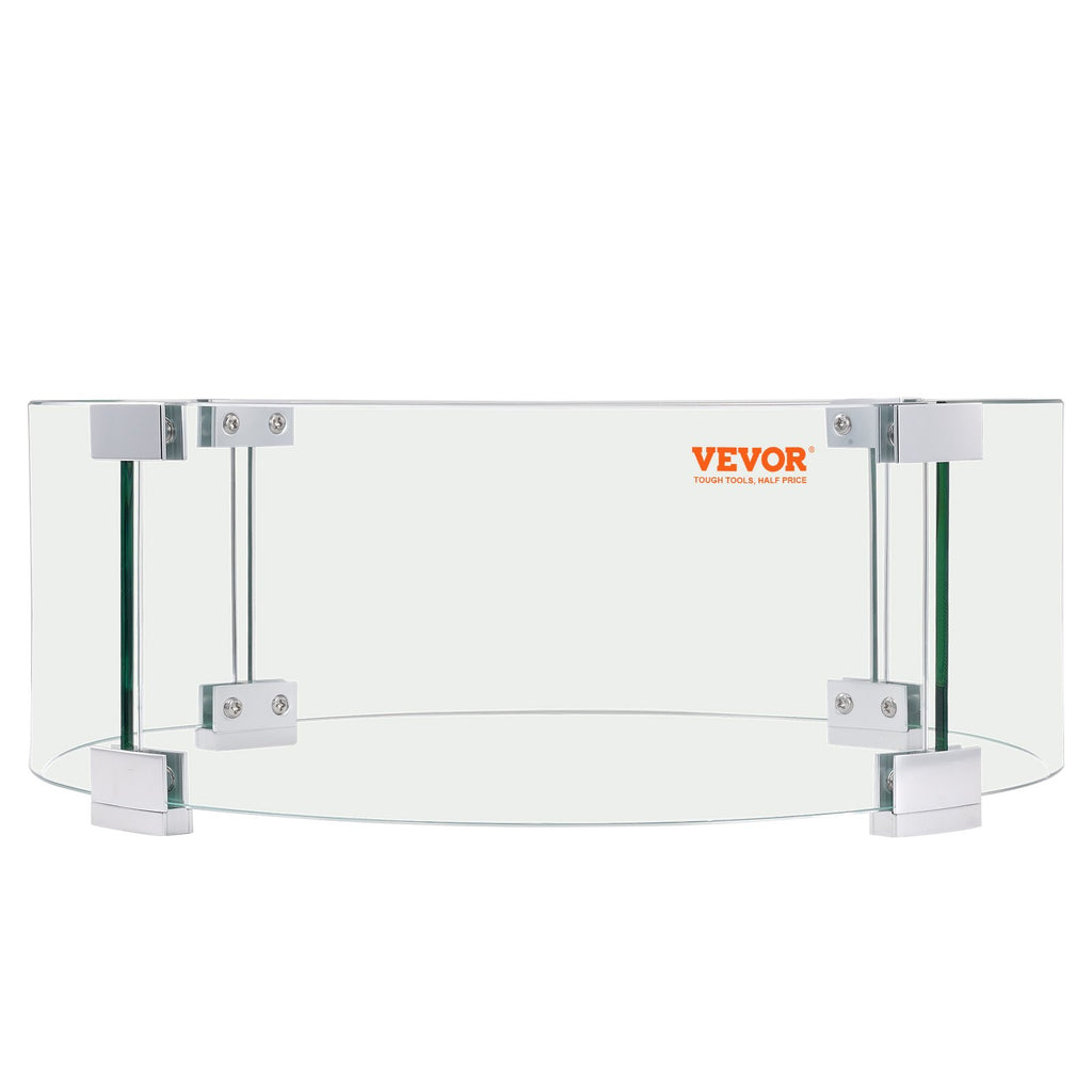 VEVOR Fire Pit Wind Guard, 26 x 26 x 6 Inch Glass Flame Guard, Round Glass Shield, 1/4-Inch Thick Fire Table, Clear Tempered Glass Flame Guard, Steady Feet Tree Pit Guard for Propane, Gas, Outdoor